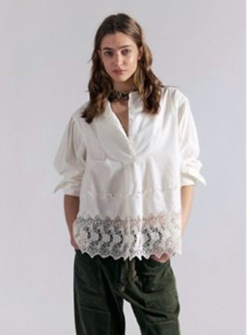 Free People White Lace-Trim Peasant Blouse